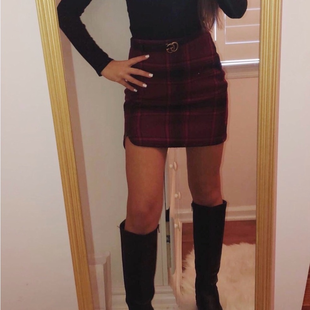 Hollister Red and Black Plaid Mini Skirt